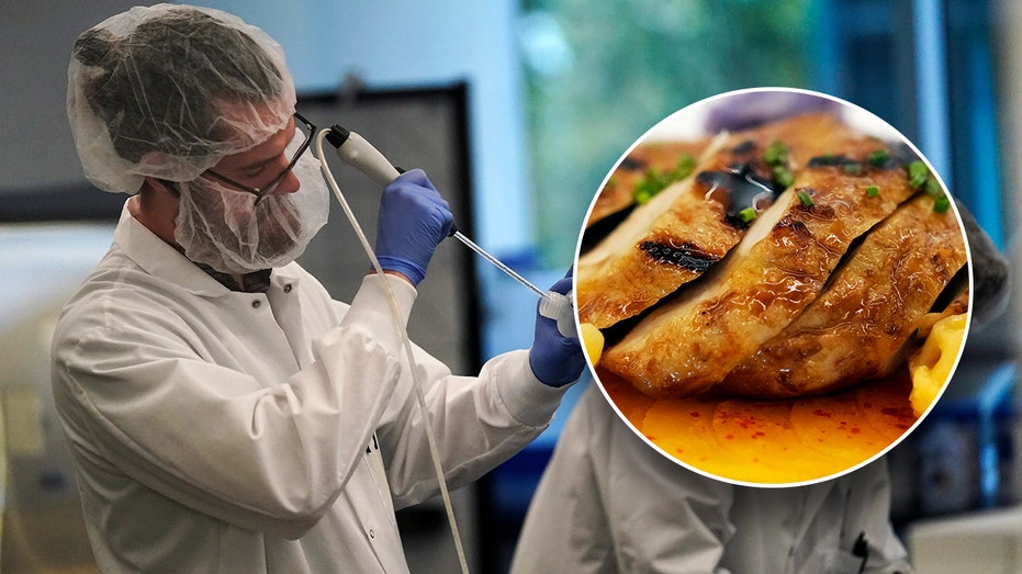 Good Meat lab-grown chicken seen in combined image with scientists