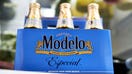 Modelo Especial beers arranged in the Brooklyn Borough of New York, U.S., on Tuesday, Nov. 23, 2021. Monster&nbsp;Beverage Corp., the maker of energy drinks, is exploring a combination with Corona brewer&nbsp;Constellation Brands Inc., according to people familiar with the matter. 